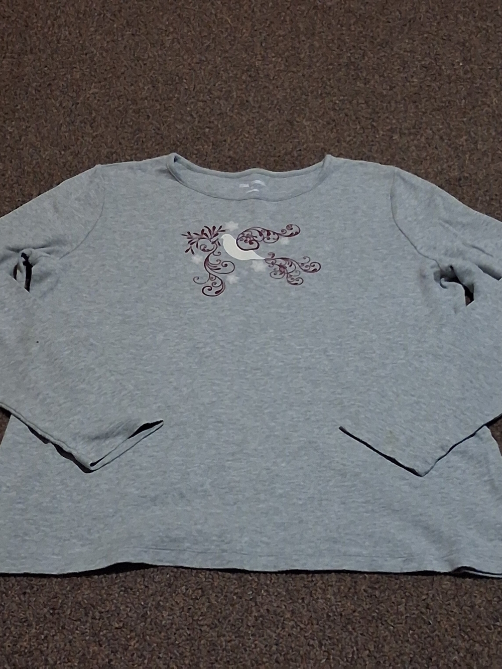 Kim Rogers Grey Long Sleeve Tee with Decorative Chest Design